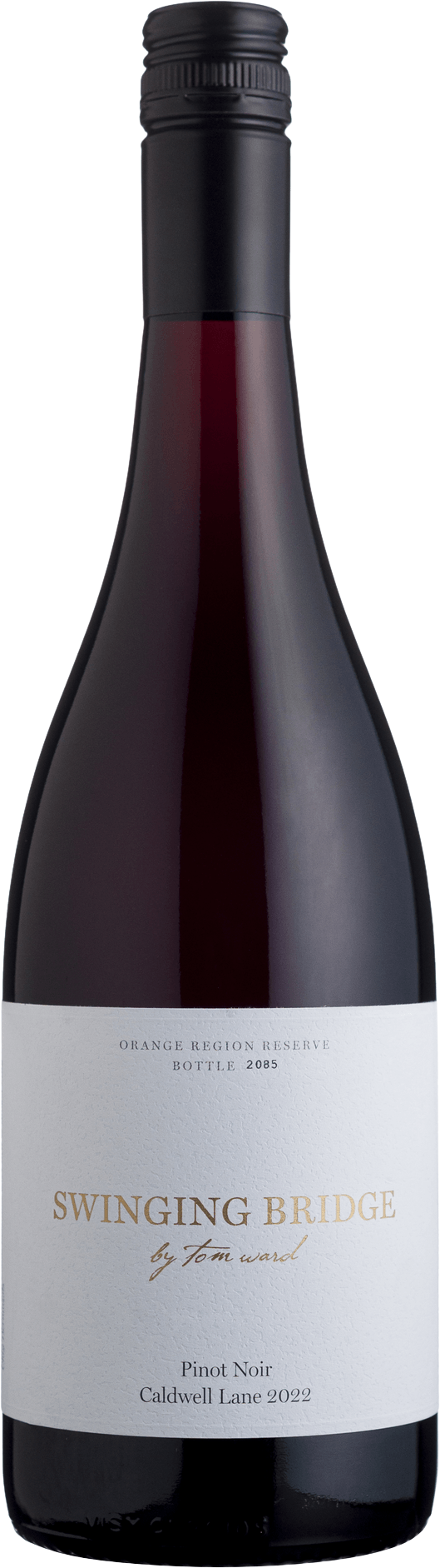Swinging Bridge by Tom Ward Caldwell Lane Pinot Noir 2022 bottle — Orange